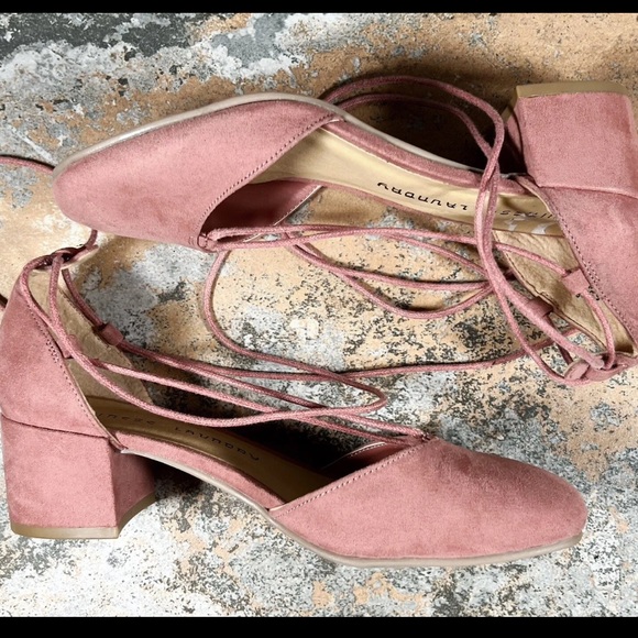 CHINESE LAUNDRY Heels Womens Size 5.5 Pink Suede Wrap Around Ankle Laced Ballet - Picture 4 of 8